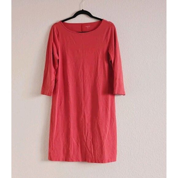 Garnet Hill Calais Dress A -Line Shift Coral Tangerine 3/4 Sleeve Dress Size M - Picture 6 of 6